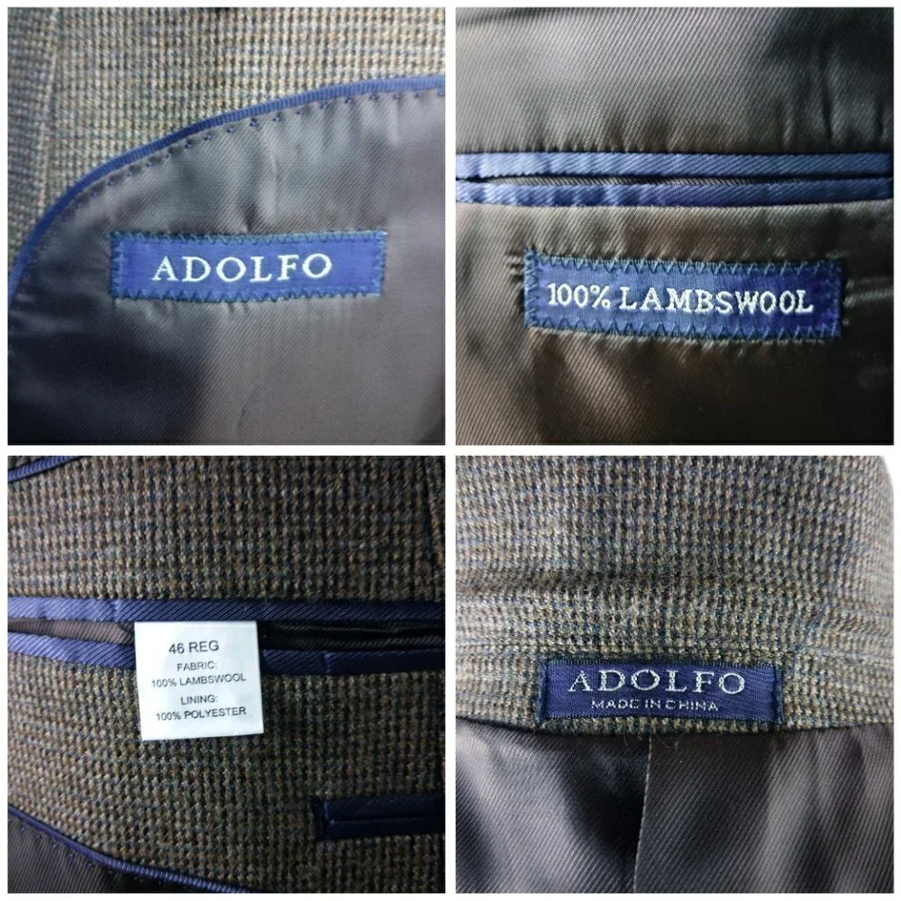 Adolfo 46R Lambswool 2 Button Multicolor Houndstooth Blazer Sport Coat_9